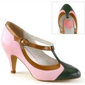 Baby Pink Tri Color T-Strap Pump - Peach-03